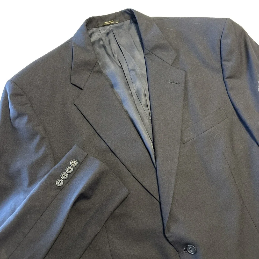 Hart Schaffner Marx Blazer Mens 46XL 100% Wool 2-Button Navy Blue Woven USA